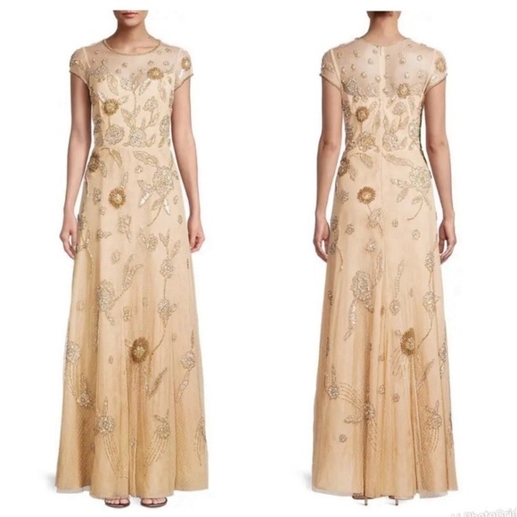 AIDAN MATTOX Floral Bead-Embroidered Gown - Picture 1 of 9